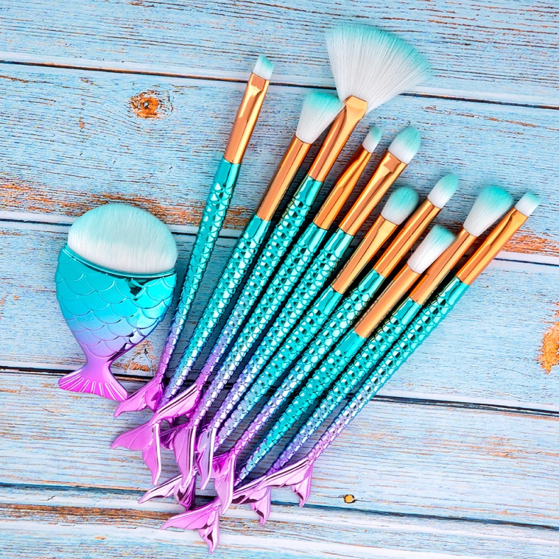 Mermaid Magic – 11pcs Makeup Brush Set for Face, Eyes & Brows